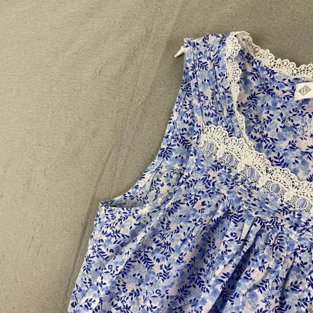 Eileen West Cotton Lawn Chemise Nightgown XS flower buttons lace cottage blue - Picture 5 of 16